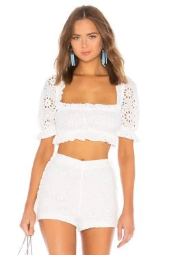 Summer 2018 Cropped Peasant Top With Puff Sleeves