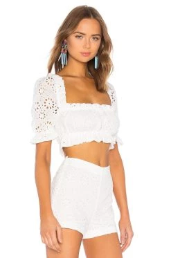 Summer 2018 Cropped Peasant Top With Puff Sleeves