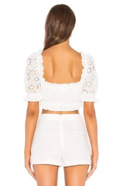 Summer 2018 Cropped Peasant Top With Puff Sleeves